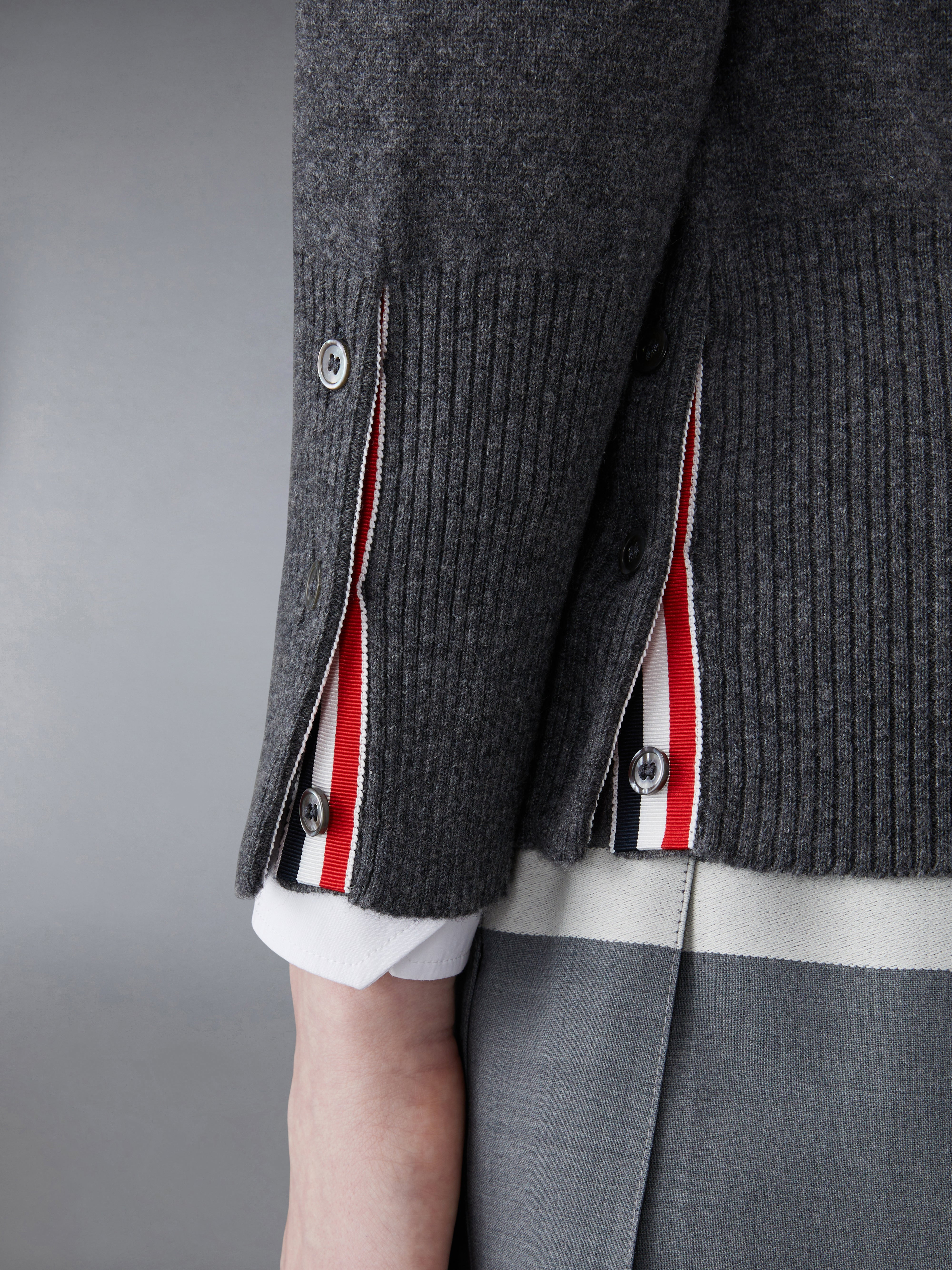 Medium Grey Cashmere 4-Bar Classic Crew Neck Cardigan - 5