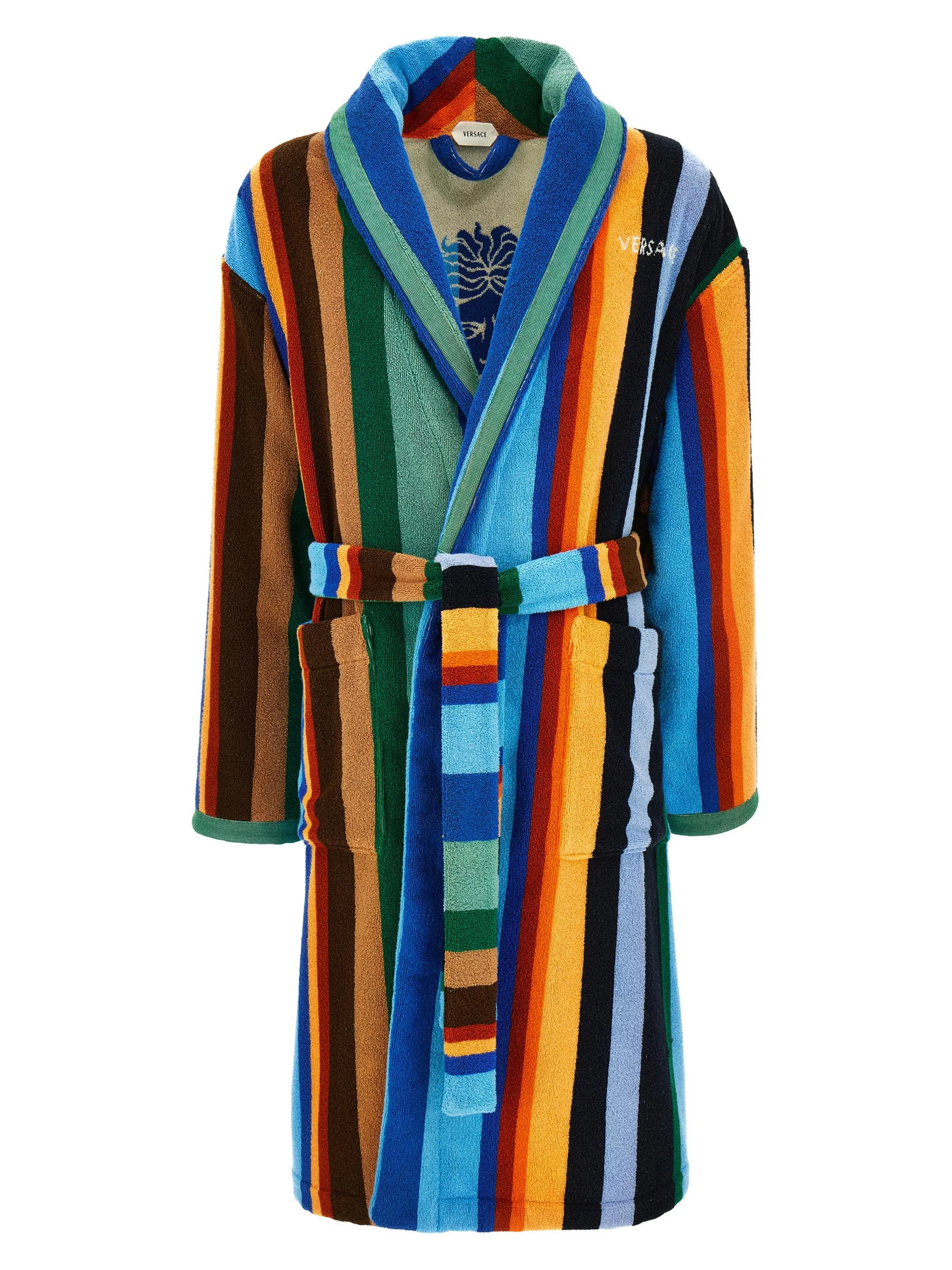 Men's Medusa Jacquard Striped Terry Robe - Blue Multicolor - 1