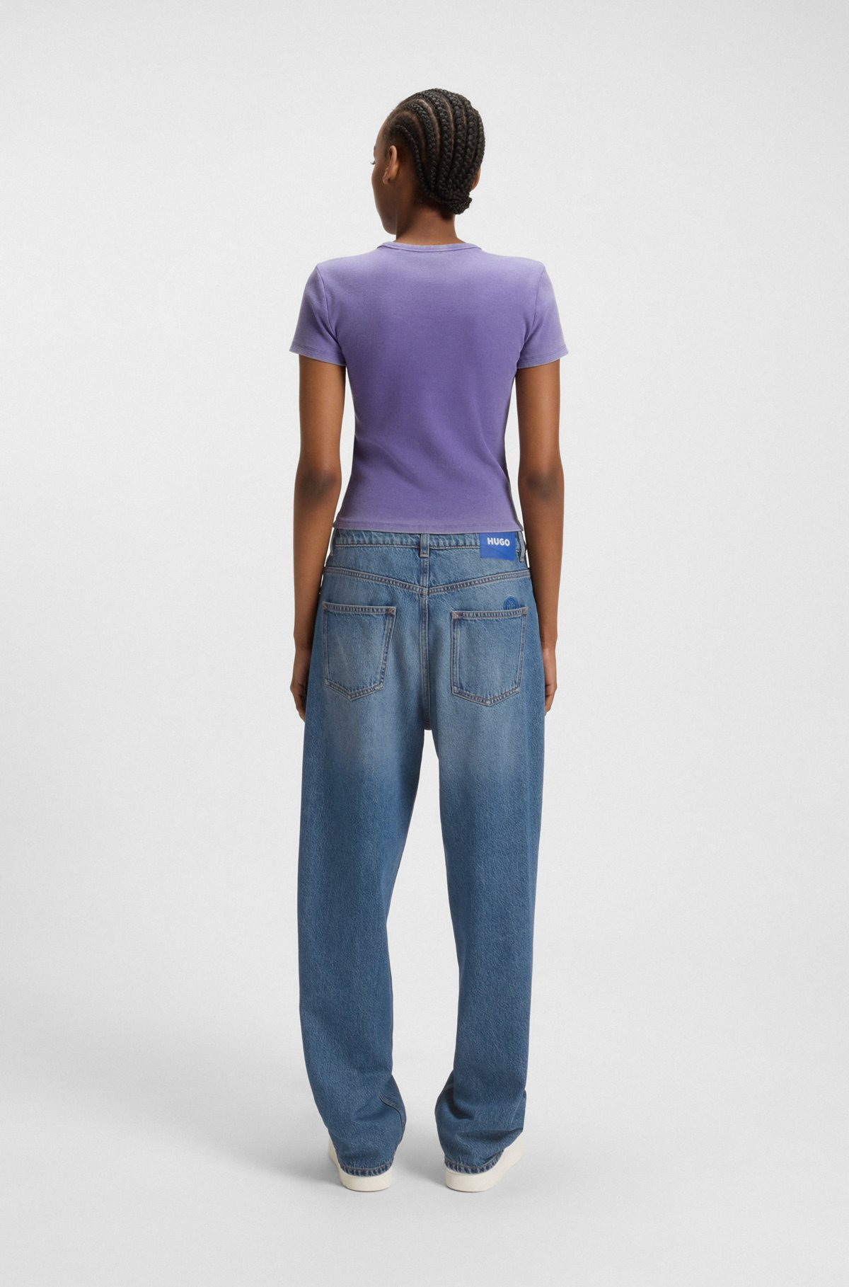 LOOSE-FIT JEANS IN BLUE DENIM WITH HAPPY HUGO LOGO - 4