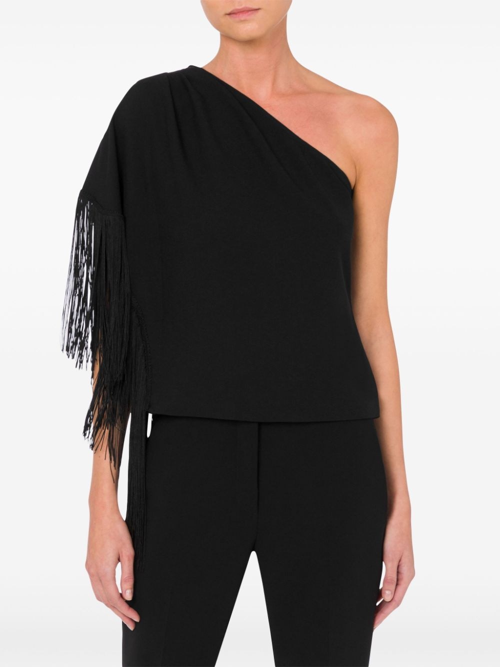 one-shoulder fringed blouse - 2