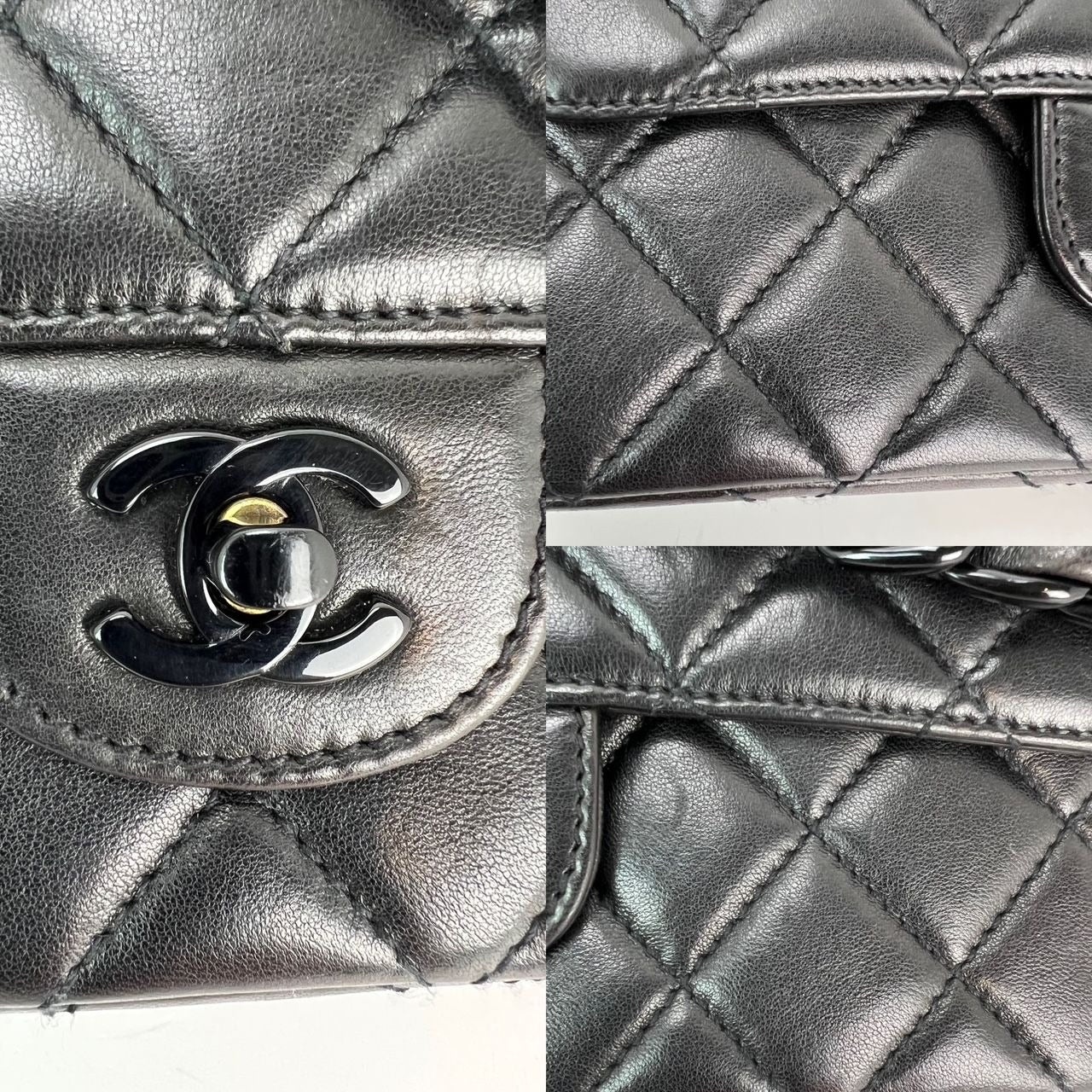 Chanel Vintage Quilted Lambskin Black Resin Chain Small Classic Single Flap Bag RARE - 3