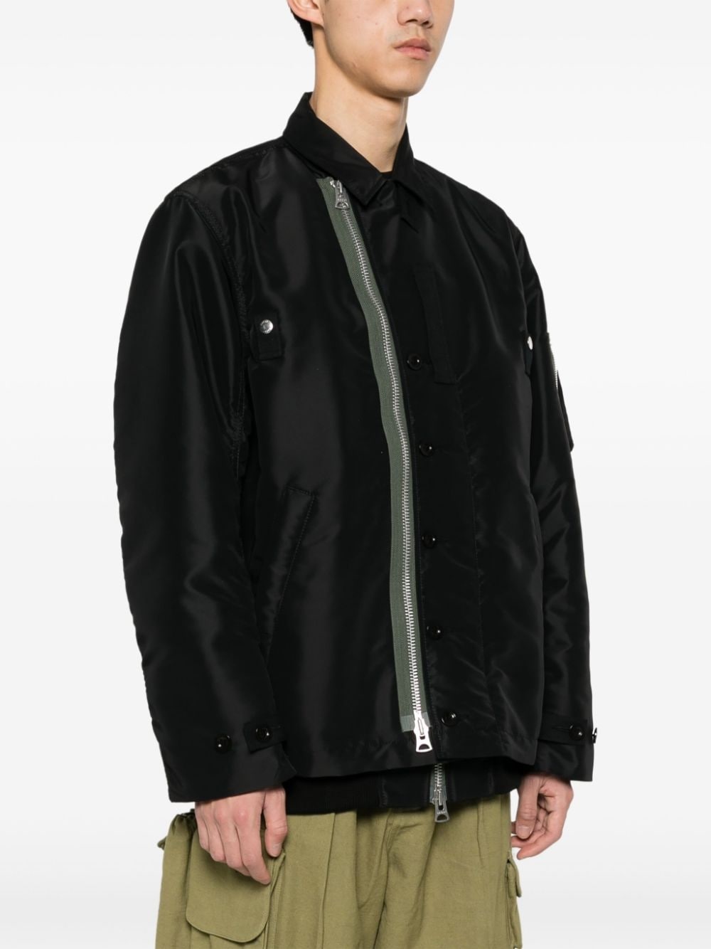 contrasting-trim layered bomber jacket - 3