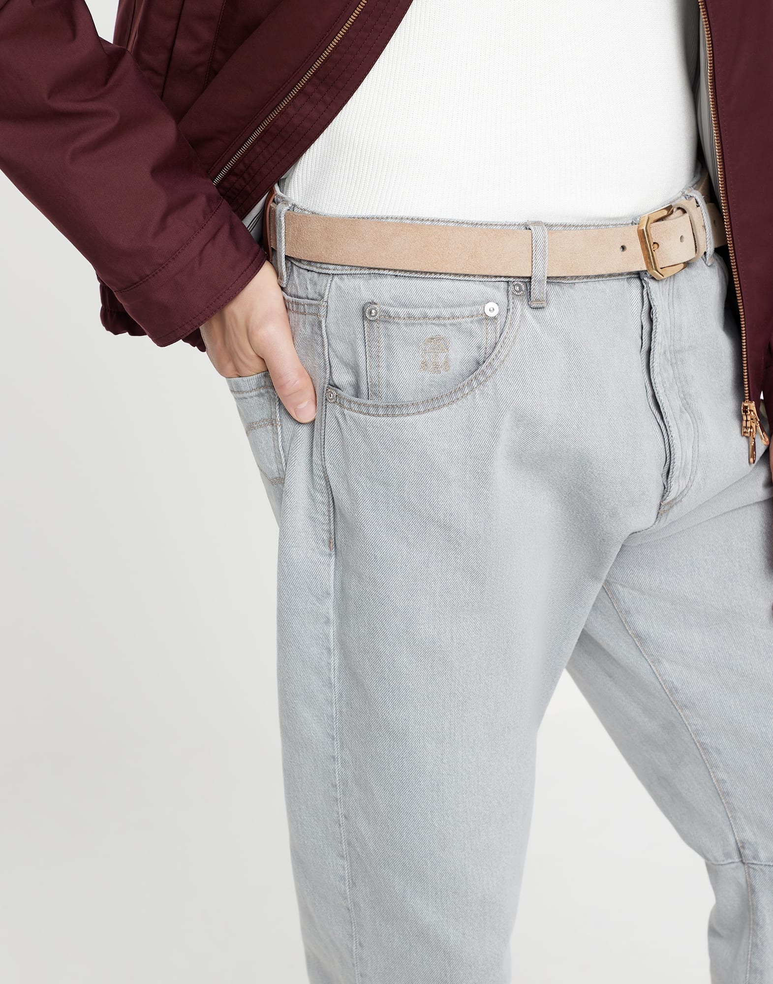 Gray denim leisure fit five-pocket trousers - 3