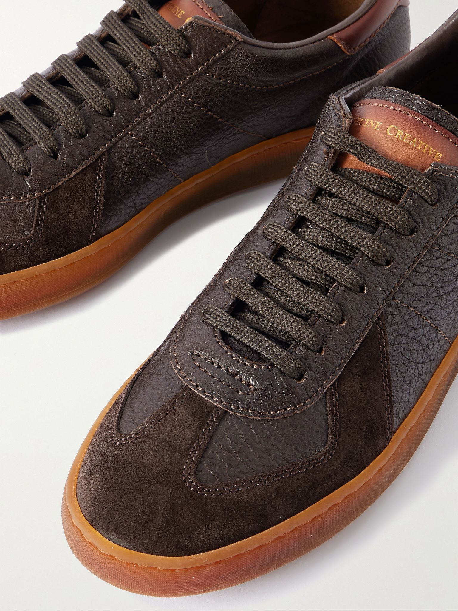 Militia 001 Suede-Trimmed Full-Grain Deerskin Sneakers Dark brown - 5