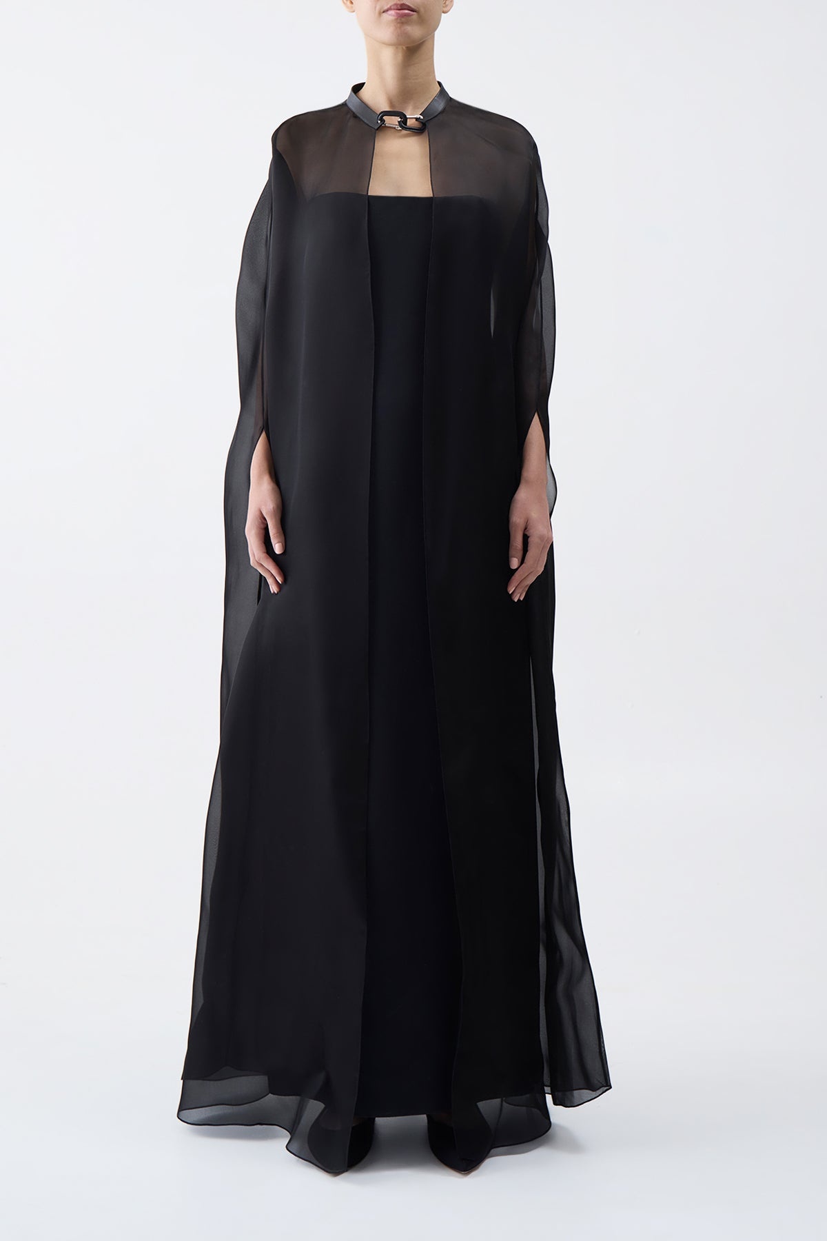 Rowena Sheer Cape in Black Silk Organza - 3