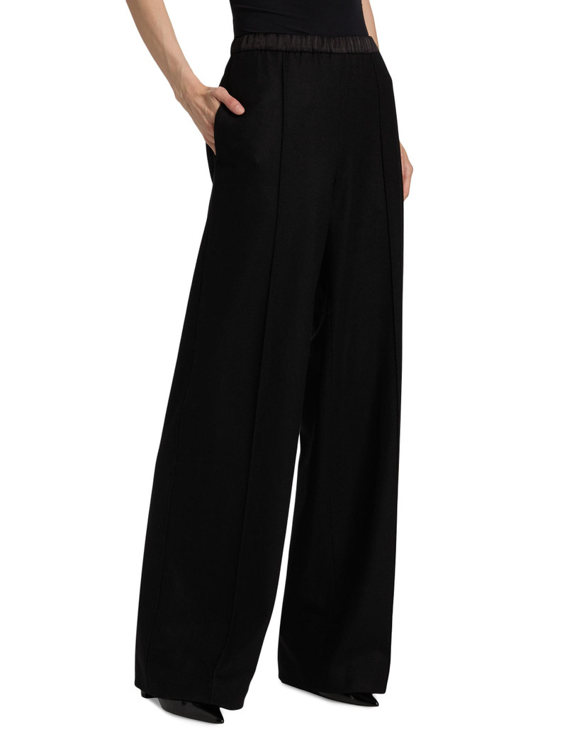 Women's Wool-Blend Satin-Trimmed Wide-Leg Pants - Black 4