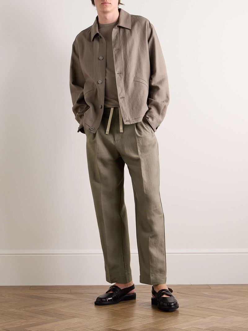 ZEGNA Slim-Fit Belted Pleated Slubbed Oasi Lino Trousers outlook