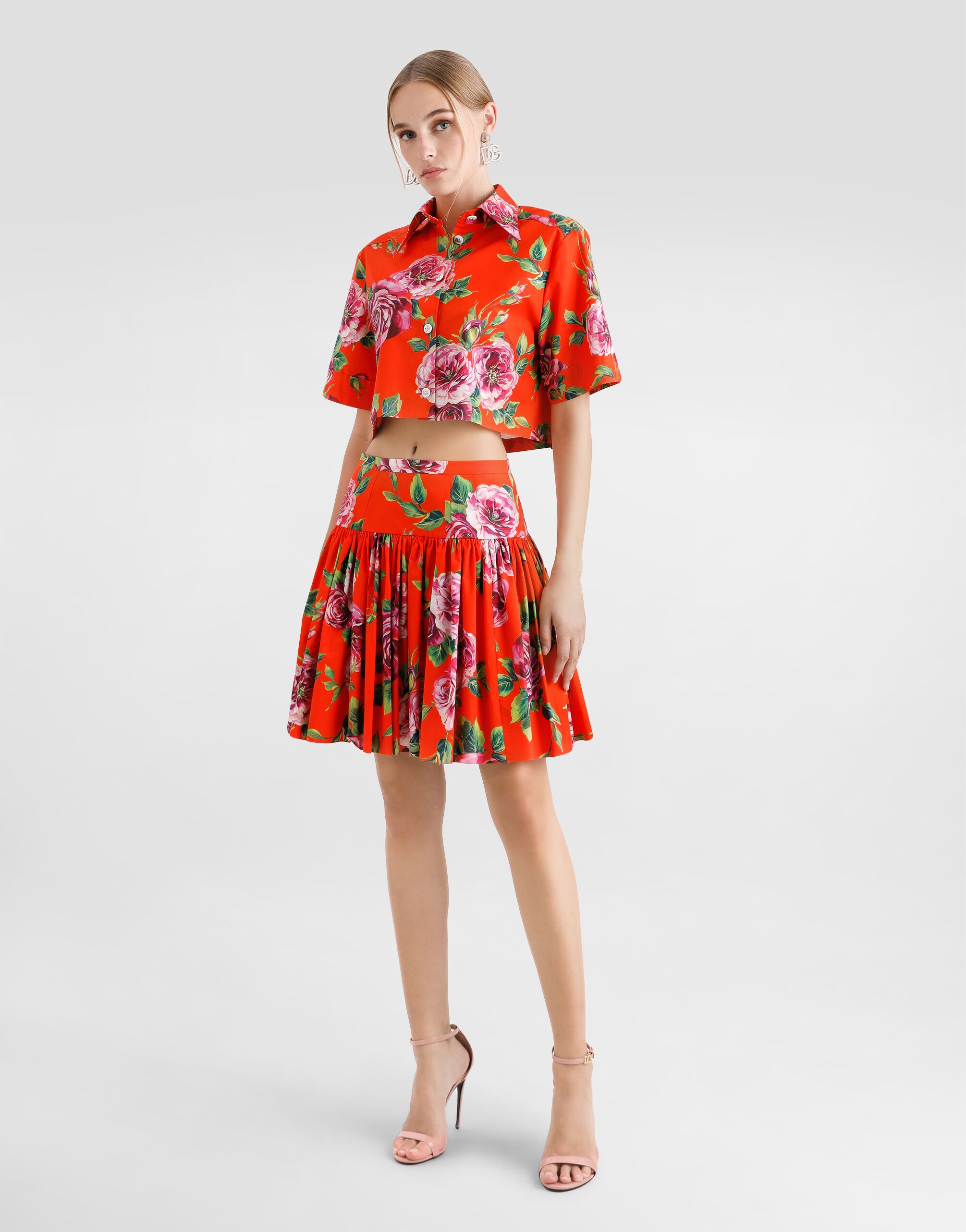 Short cotton skirt with antique rose print - 2