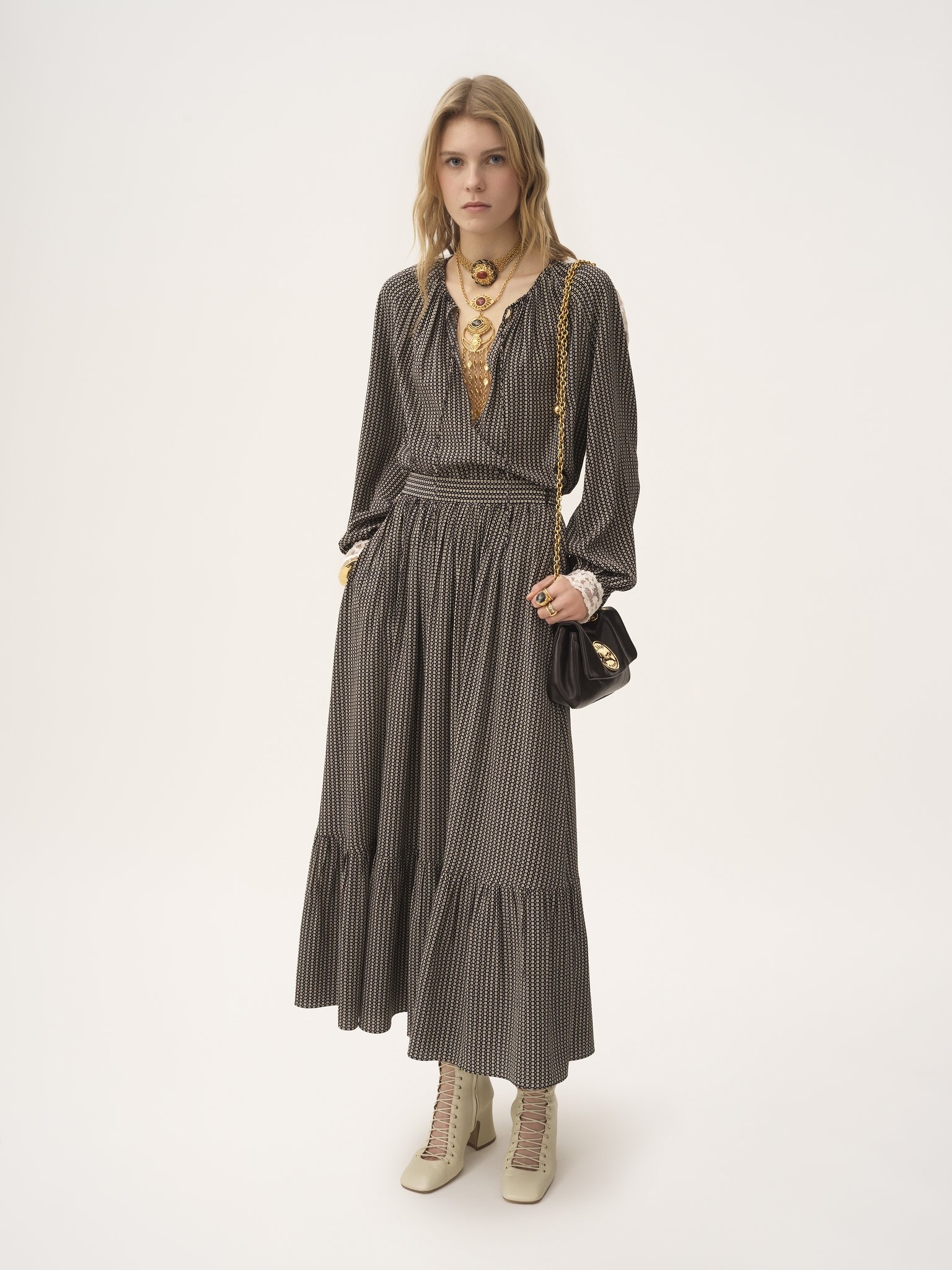 OPEN-NECK TOP IN CRÊPE DE CHINE & LACE - 3
