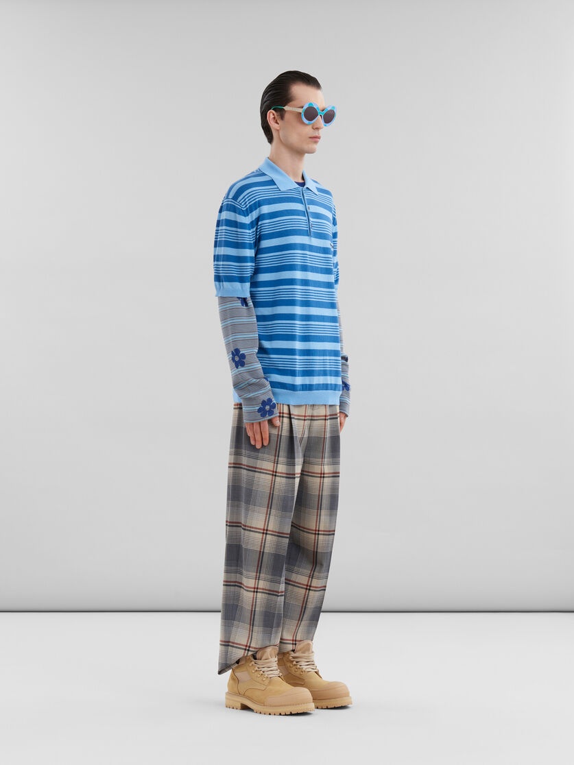 BLUE STRIPED COTTON POLO SHIRT WITH MARNI MENDING - 5