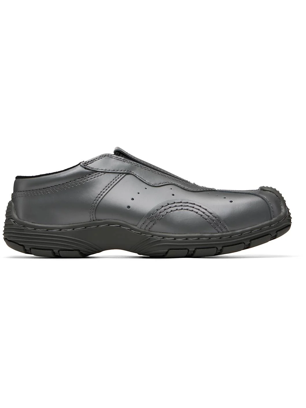 Gray Aurix Satin Finish Leather Mule Loafers - 1