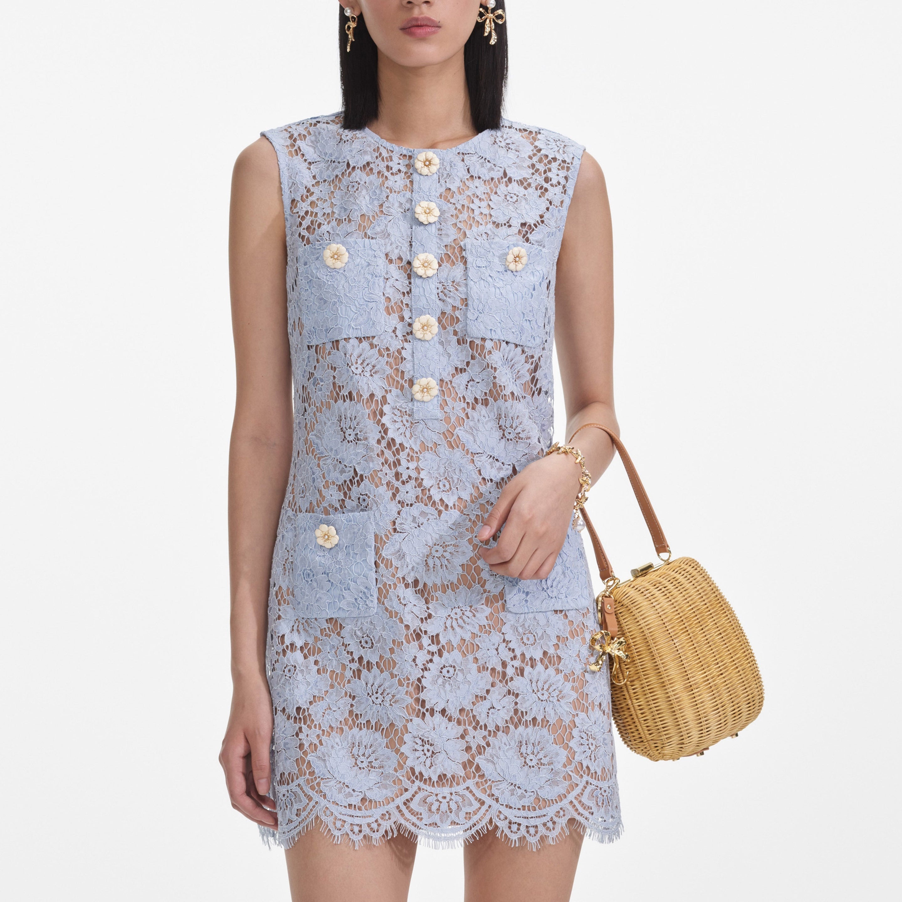 Blue Fine Lace Mini Dress - 4
