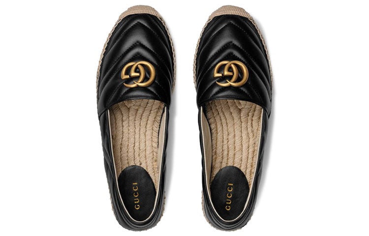 (WMNS) Gucci Double G Espadrille 'Black Leather' 551890-BKO00-1000 - 3