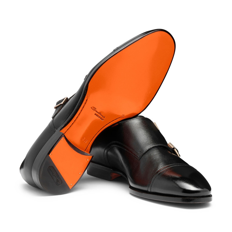 Men's black leather double-buckle shoe 4