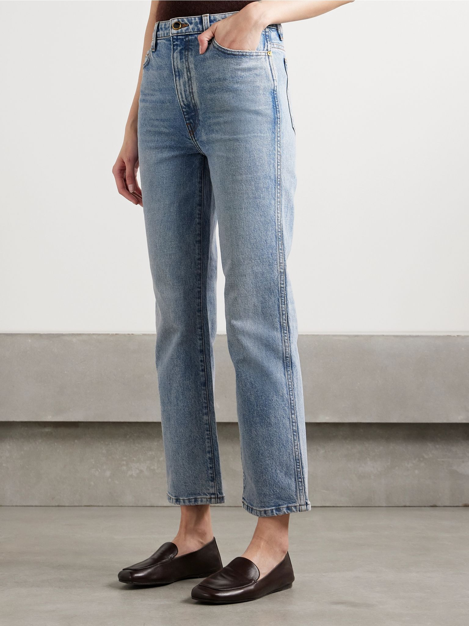 Abigail Stretch cropped high-rise straight-leg jeans Light denim - 3