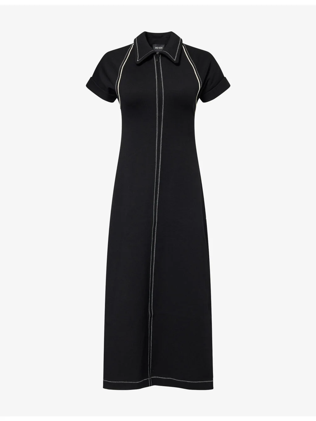 Contrast-Stitch Fit-and-Flare Jersey Midi Dress - 1