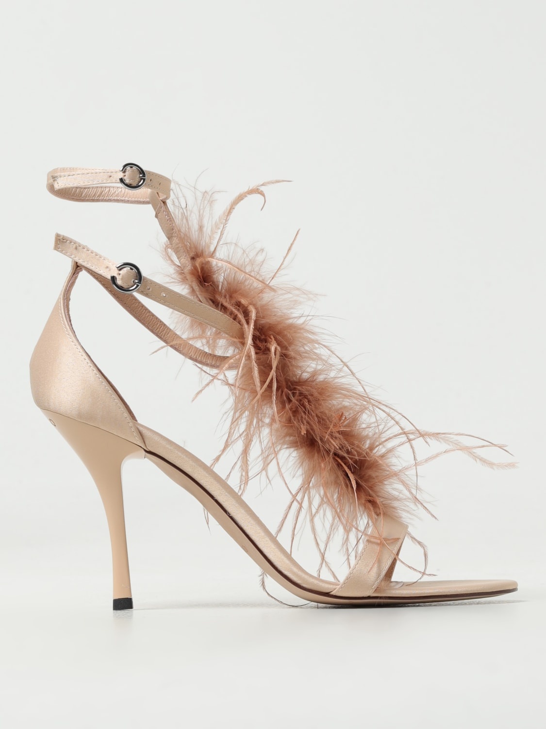 Pinko Janis sandals in satin with feathers - 1