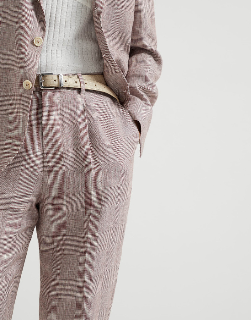 Linen Prince of Wales leisure fit trousers with pleat 3
