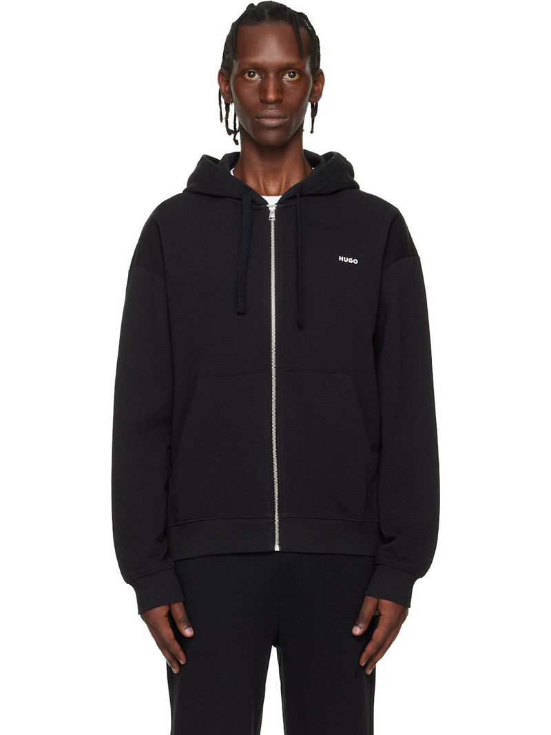 Black Relaxed-Fit Logo Detail Hoodie 1