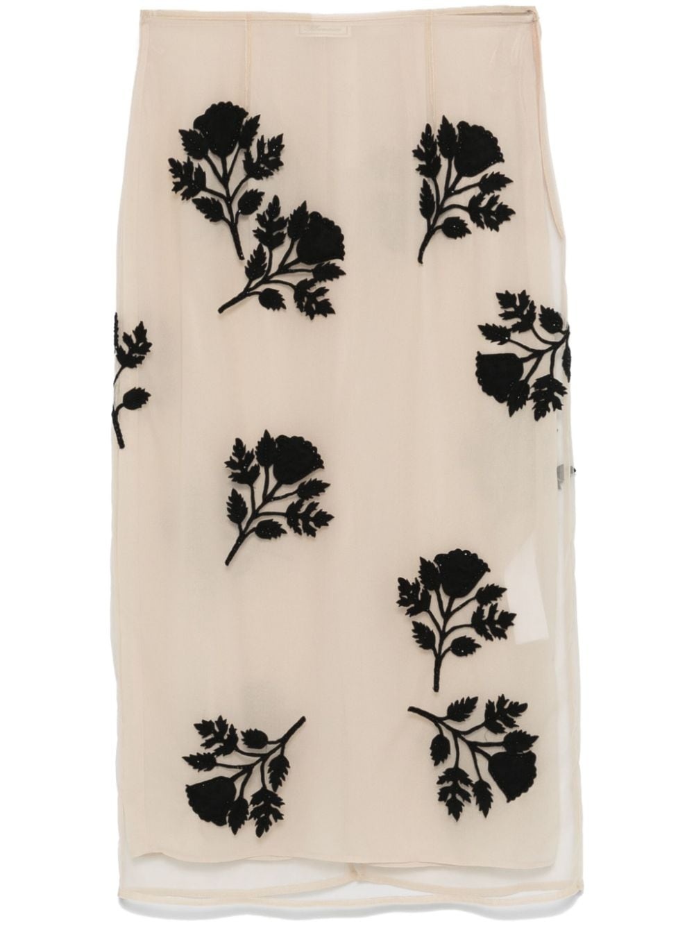 floral-embroidery tulle midi skirt - 1