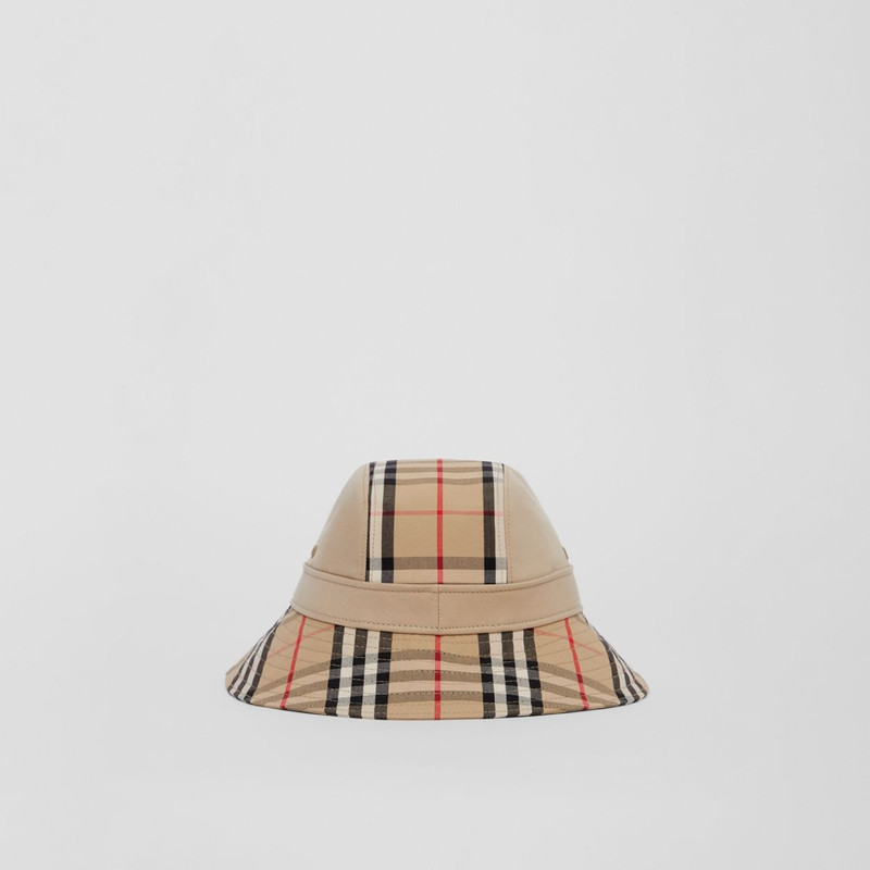 Vintage Check Panel Cotton Gabardine Bucket Hat 3