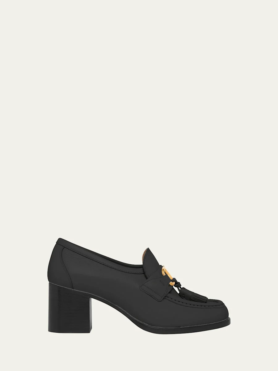 60mm VLogo Signature Leather Block-Heel Penny Loafers - 1