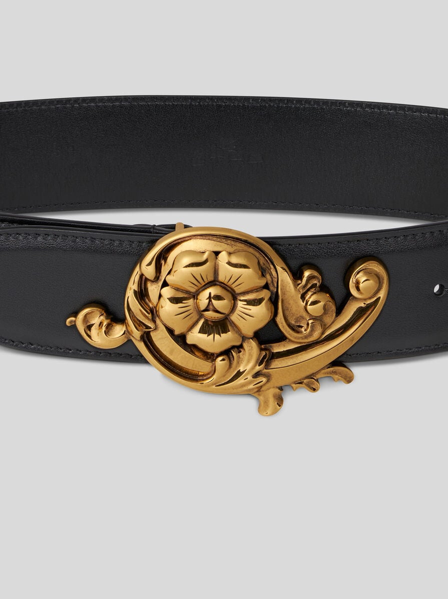 LEATHER BELT WITH FLORAL BUCKLE - 2