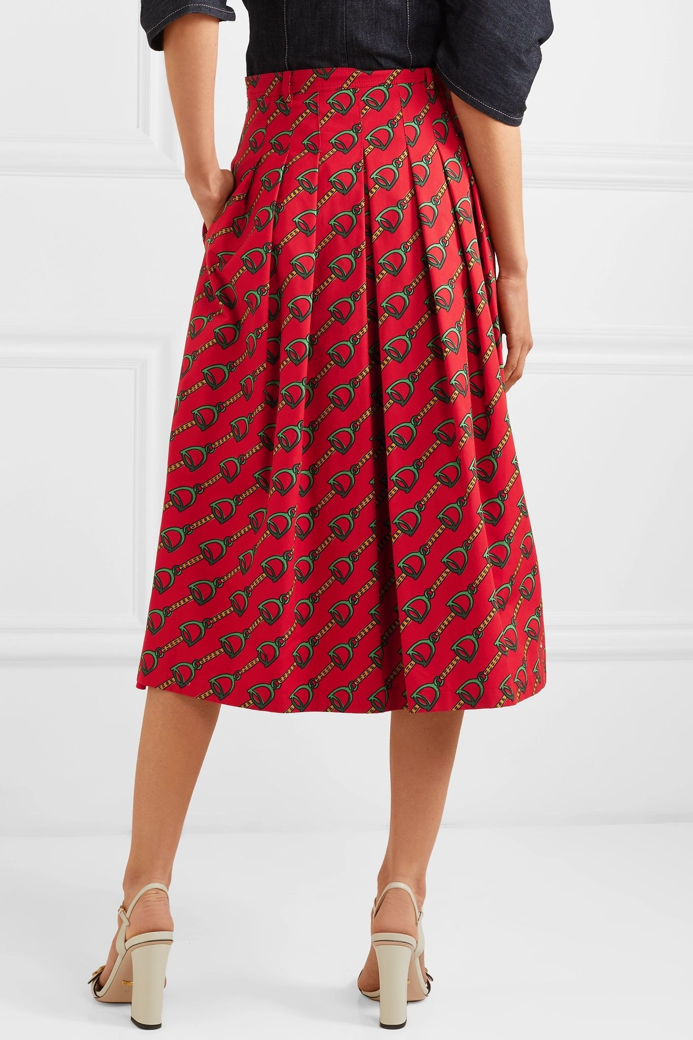 Pleated printed cotton-twill midi skirt - 4