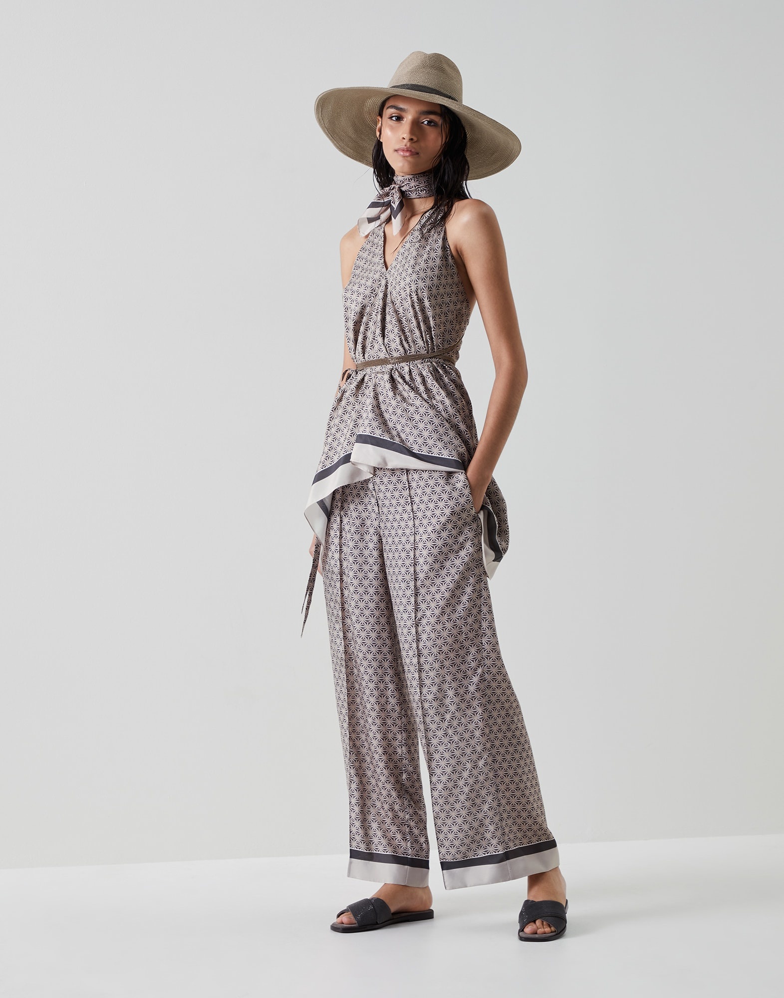 Starburst flower silk pongee pyjama-style trousers - 4