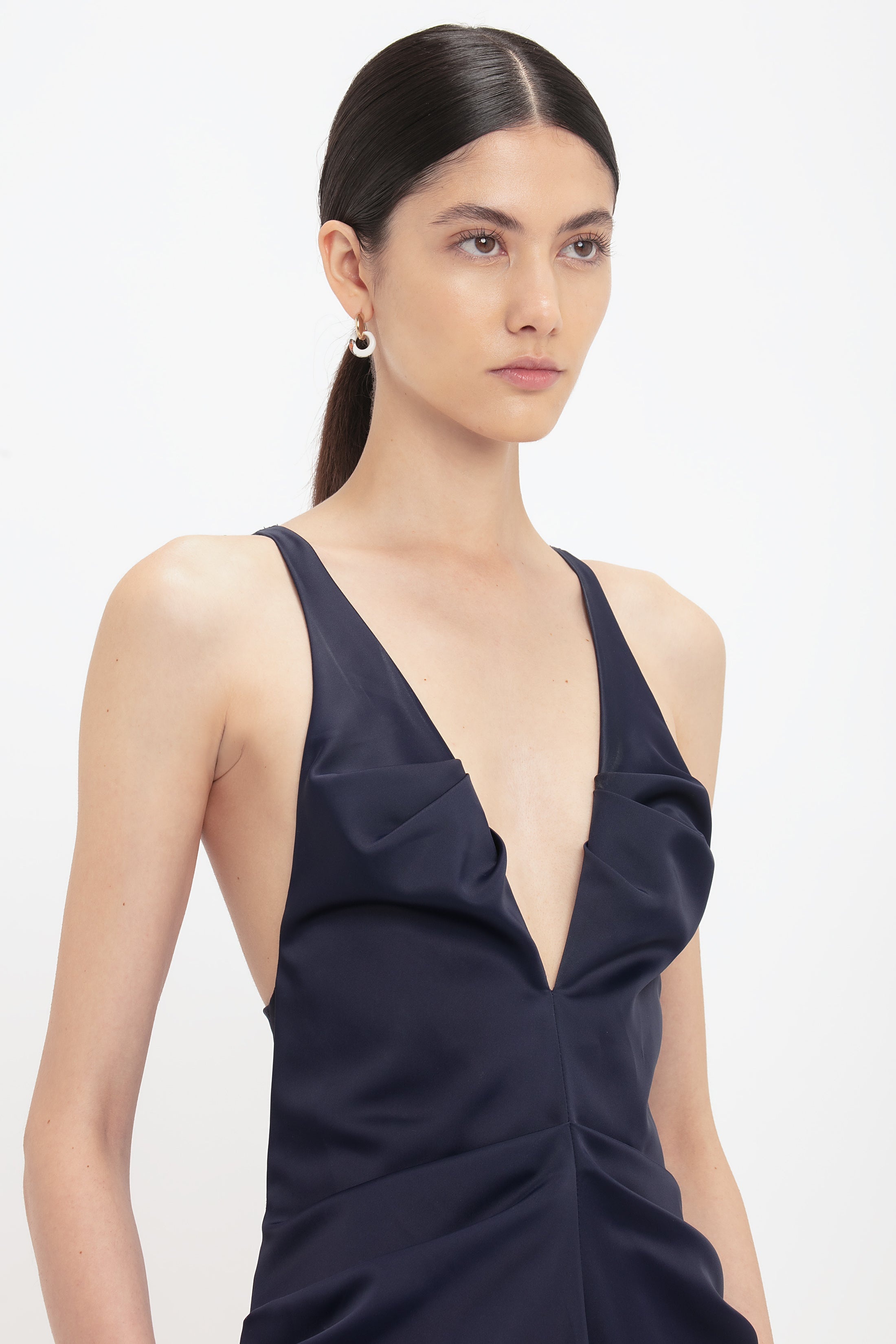 Victoria Beckham Gathered Racer Back Dress In Ink Blue