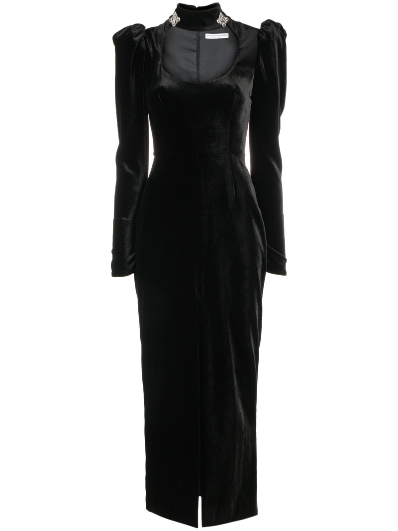 puff-shoulders velvet gown - 1