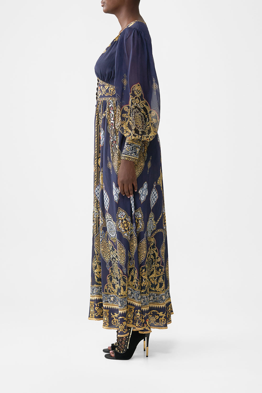 SHAPED WAISTBAND DRESS WITH GATHERED SLEEVES - 4