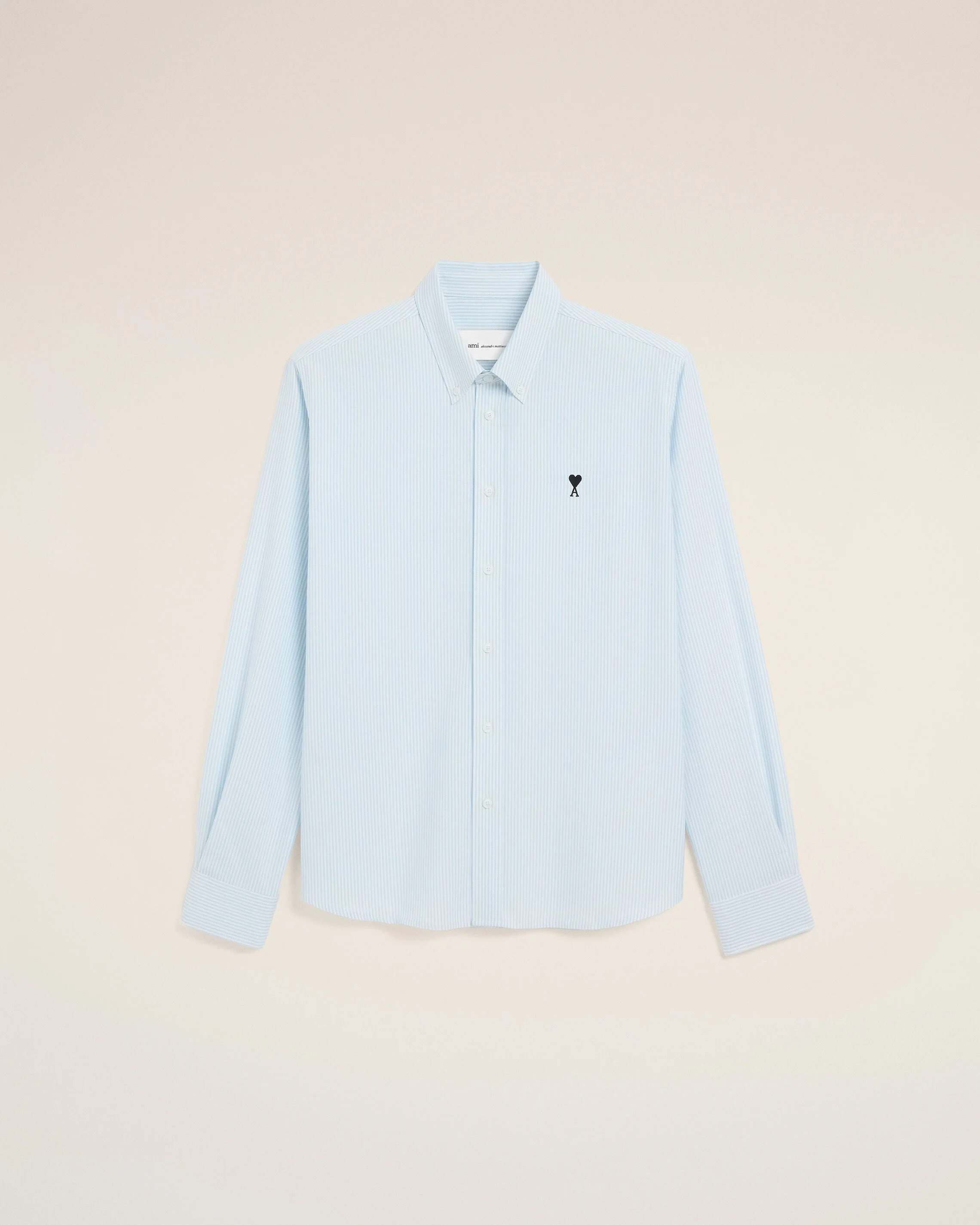 BLUE STRIPED COTTON SHIRT WITH AMI DE COEUR - 1