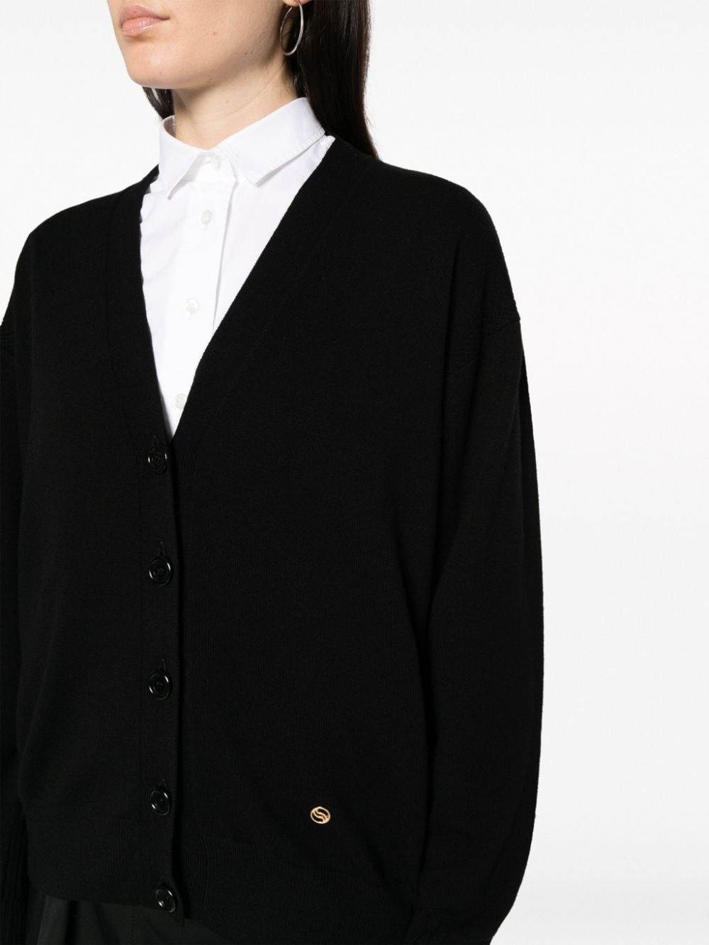 logo-embroidered virgin wool cardigan - 5