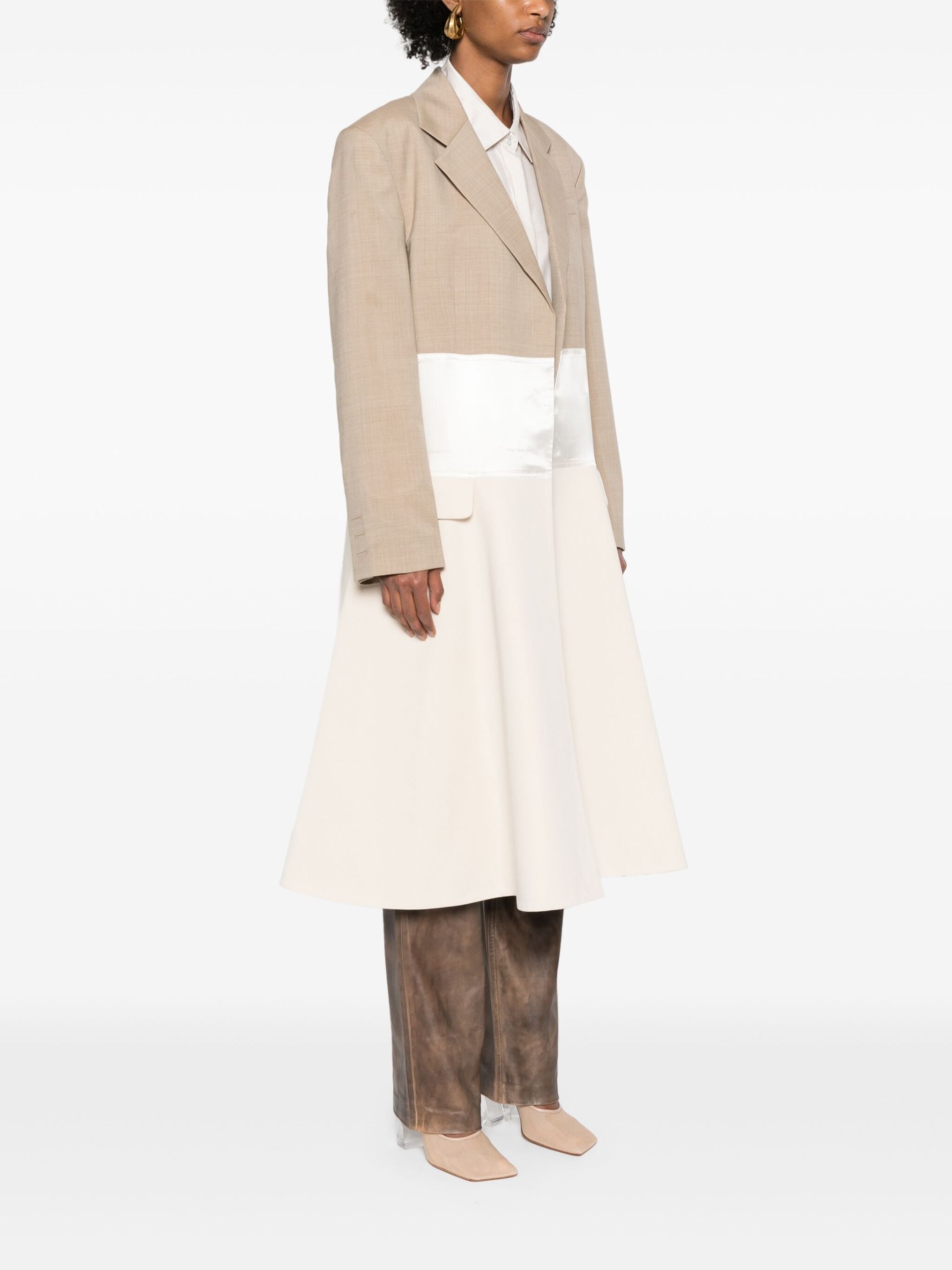 Neutral Panelled Single-Breasted Coat - 3