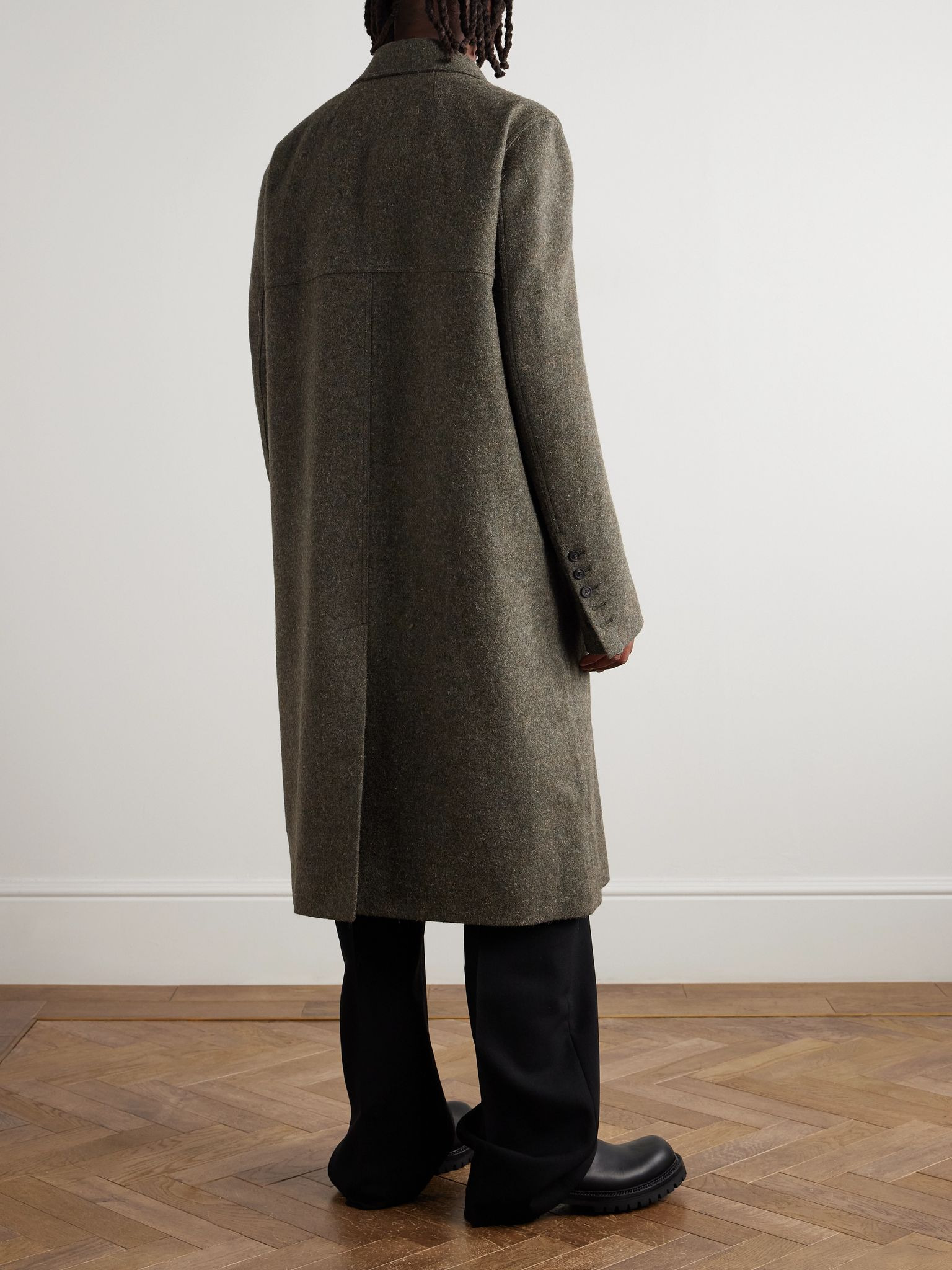 Officer Double-Breasted Melton Wool Coat Green - 4
