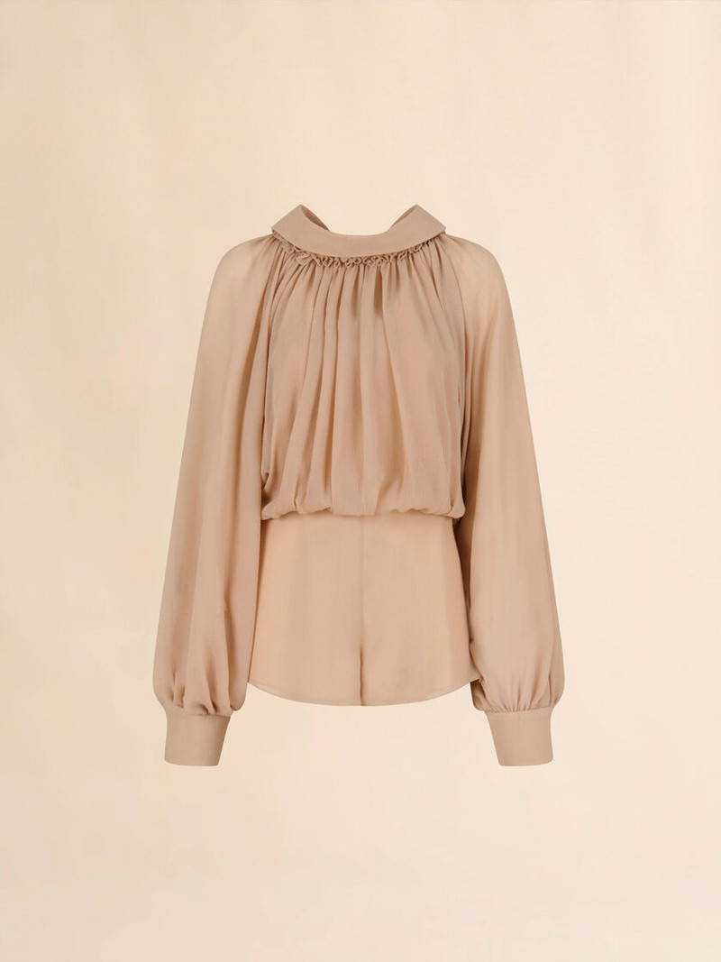 BEIGE CREPONNE PLAYSUIT WITH GATHERING 1
