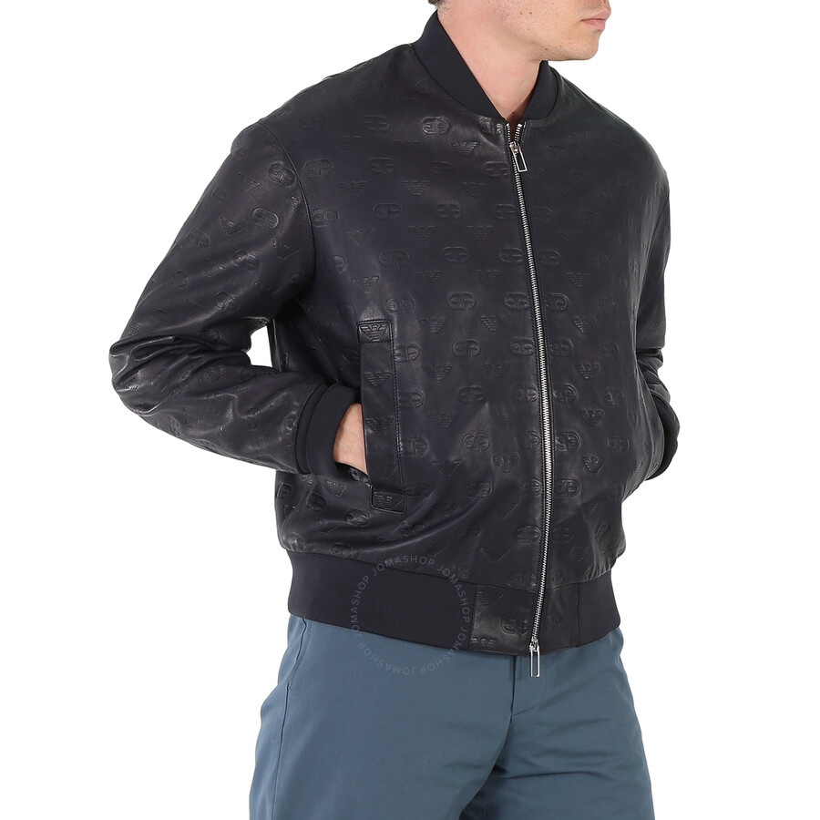 Emporio Armani Men's Black Logo-Embossed Blouson Bomber Jacket - 6