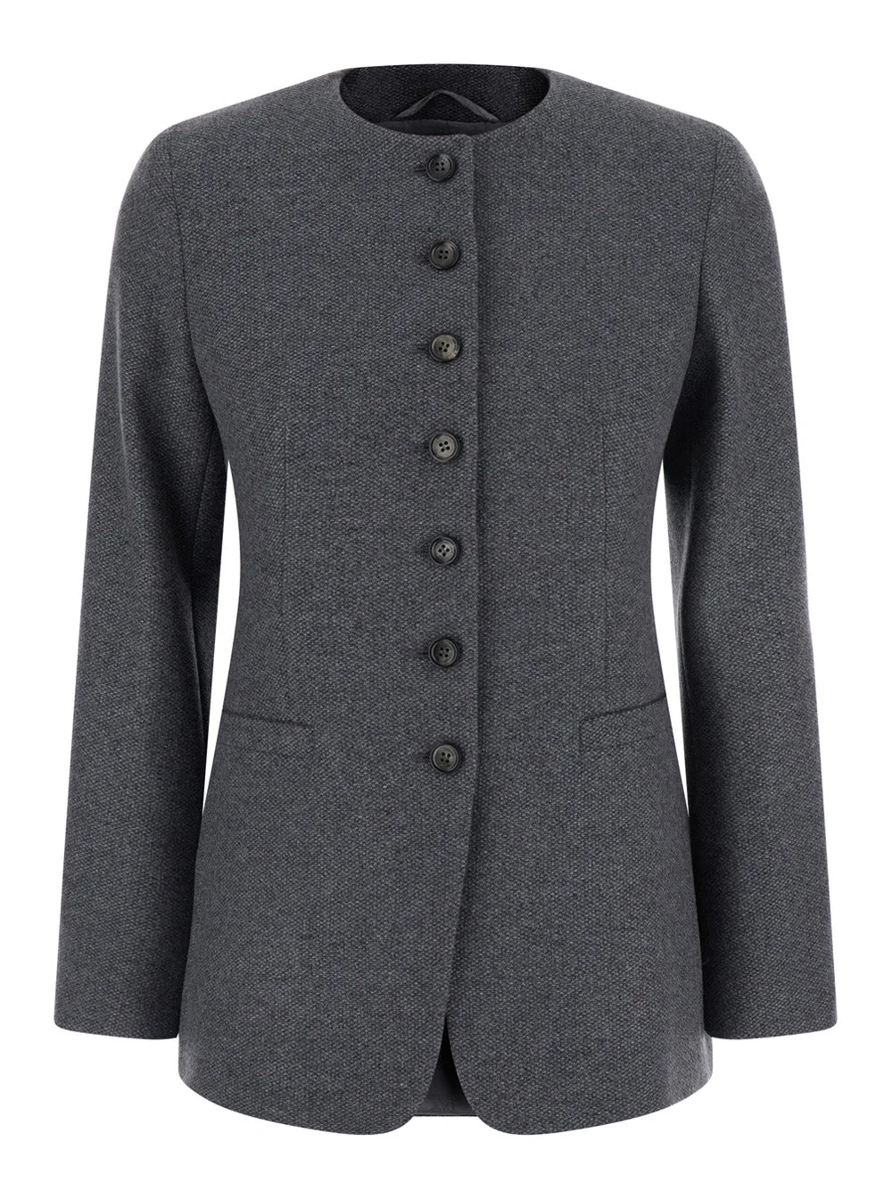 Max Mara Women 'Falla' Grey Crew-Neck Jacket With Two Welt Pockets On The Front In Cashmere For Wome - 1