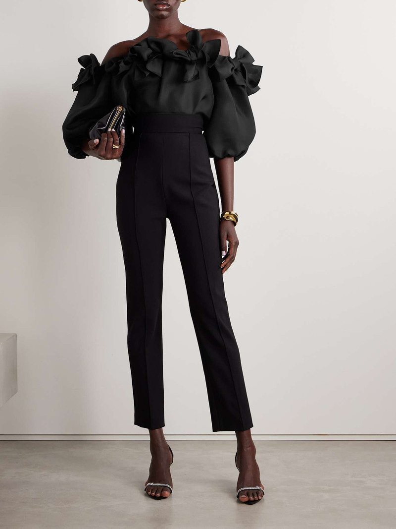 CAROLINA HERRERA Off-the-shoulder bow-detailed silk blouse Black outlook