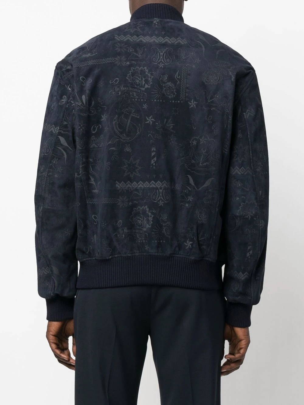 Tattoo-print suede bomber jacket - 4