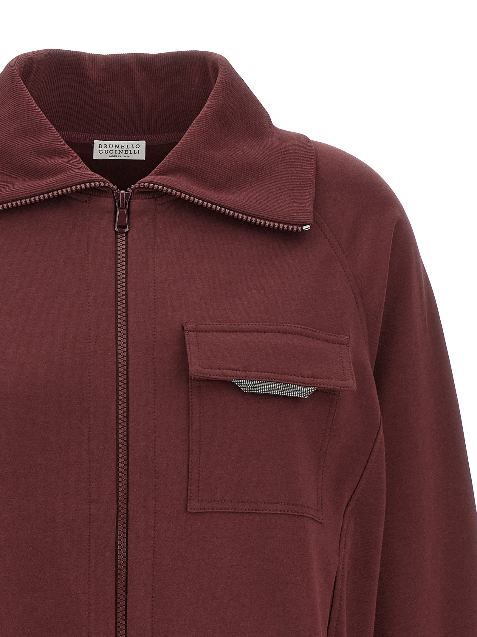 Shiny Flap Detail Sweatshirt Bordeaux - 3