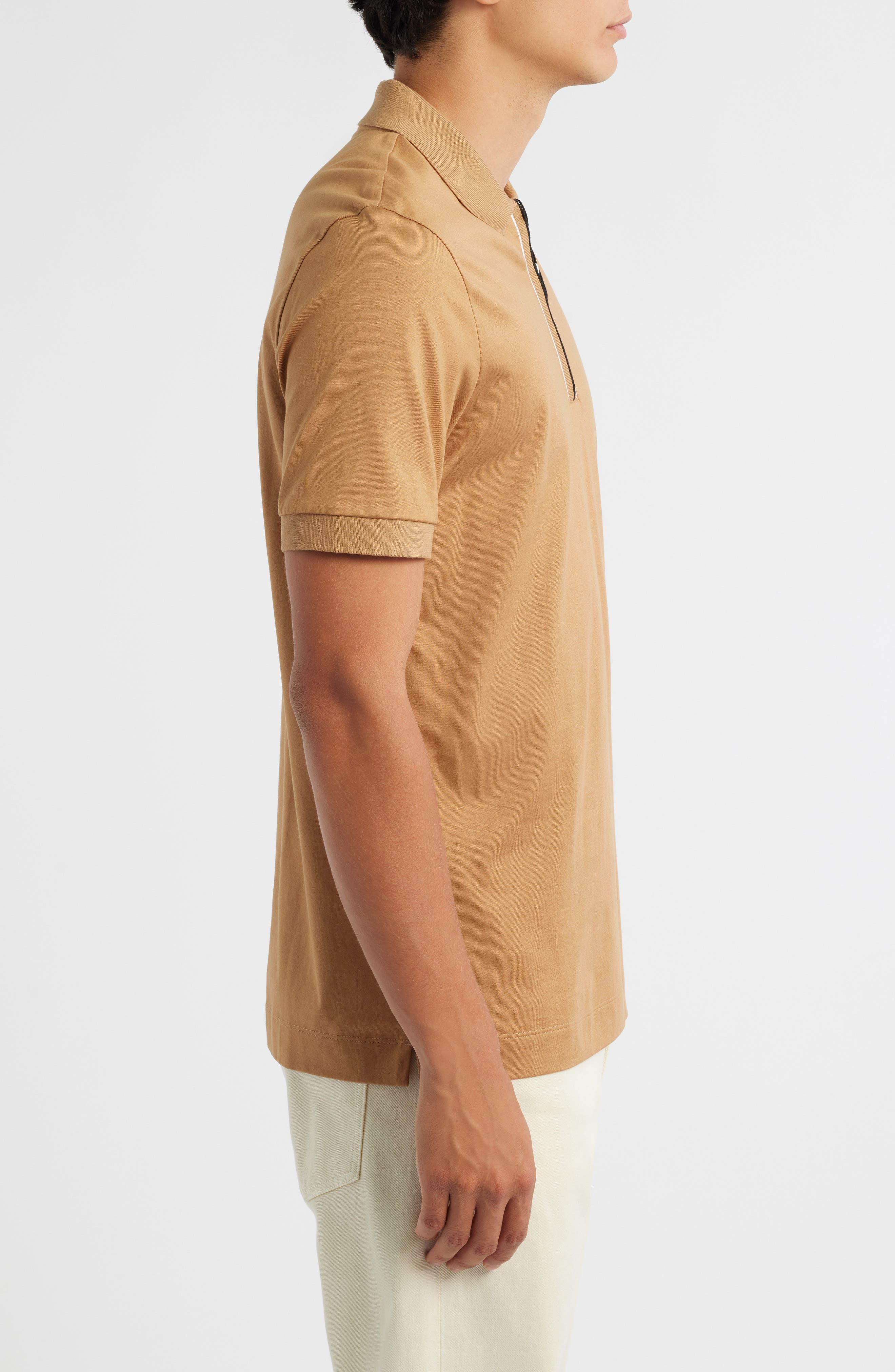 BOSS Paras Quarter Zip Cotton Polo in Medium Beige at Nordstrom - 3