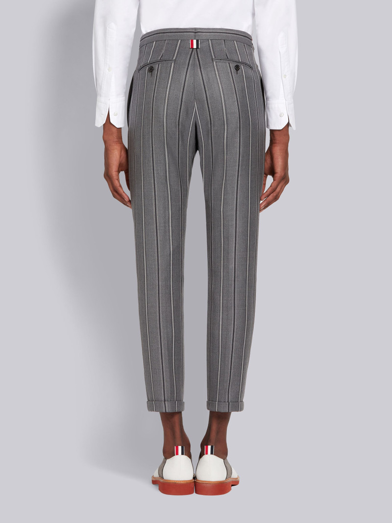 Medium Grey Wool Twill Suiting Alternating Stripe Low Rise Skinny Side Tab Trouser 3