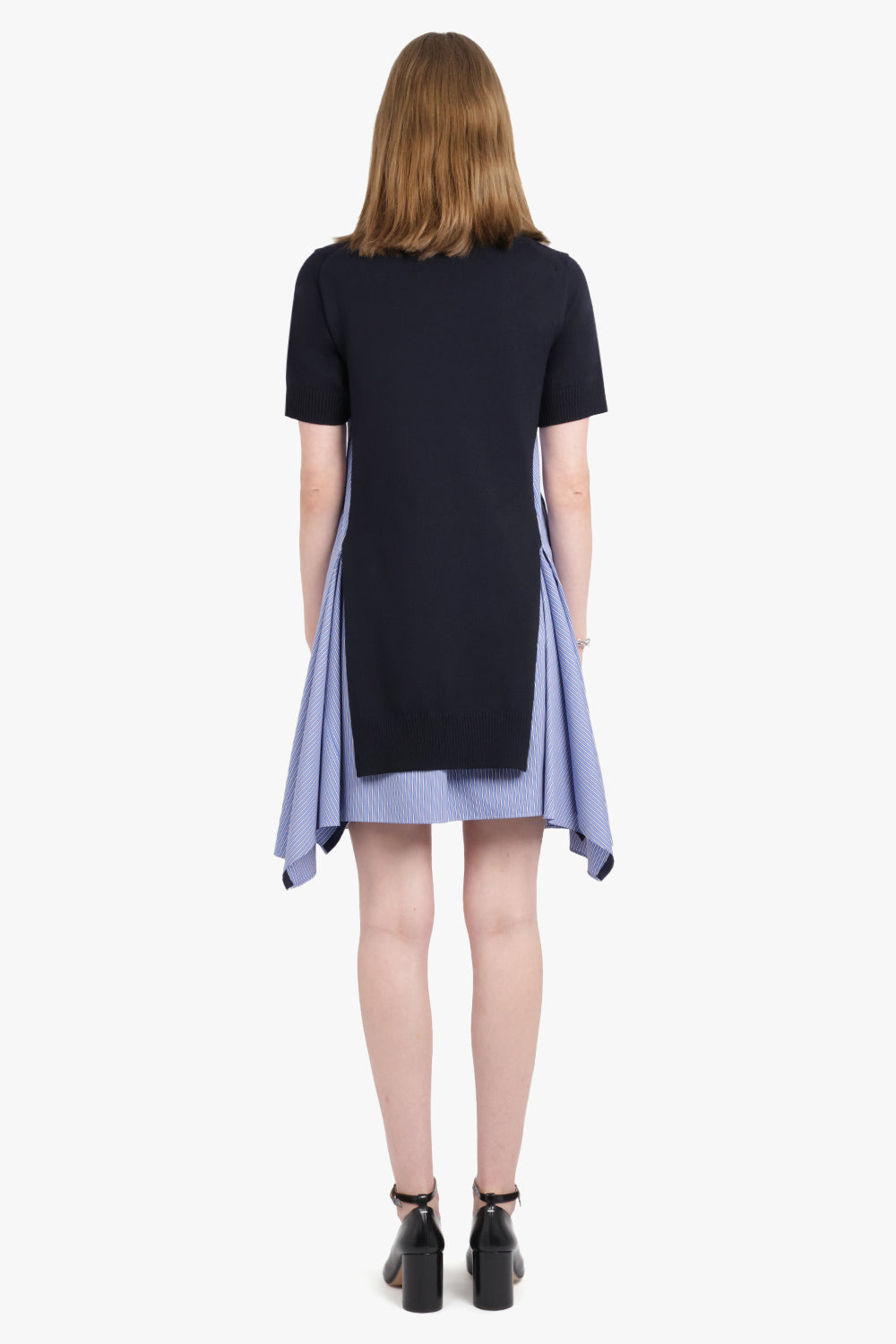 S/S KNIT X STRIPE SHIRT STYLE MIDI DRESS | NAVY/BLUE - 4