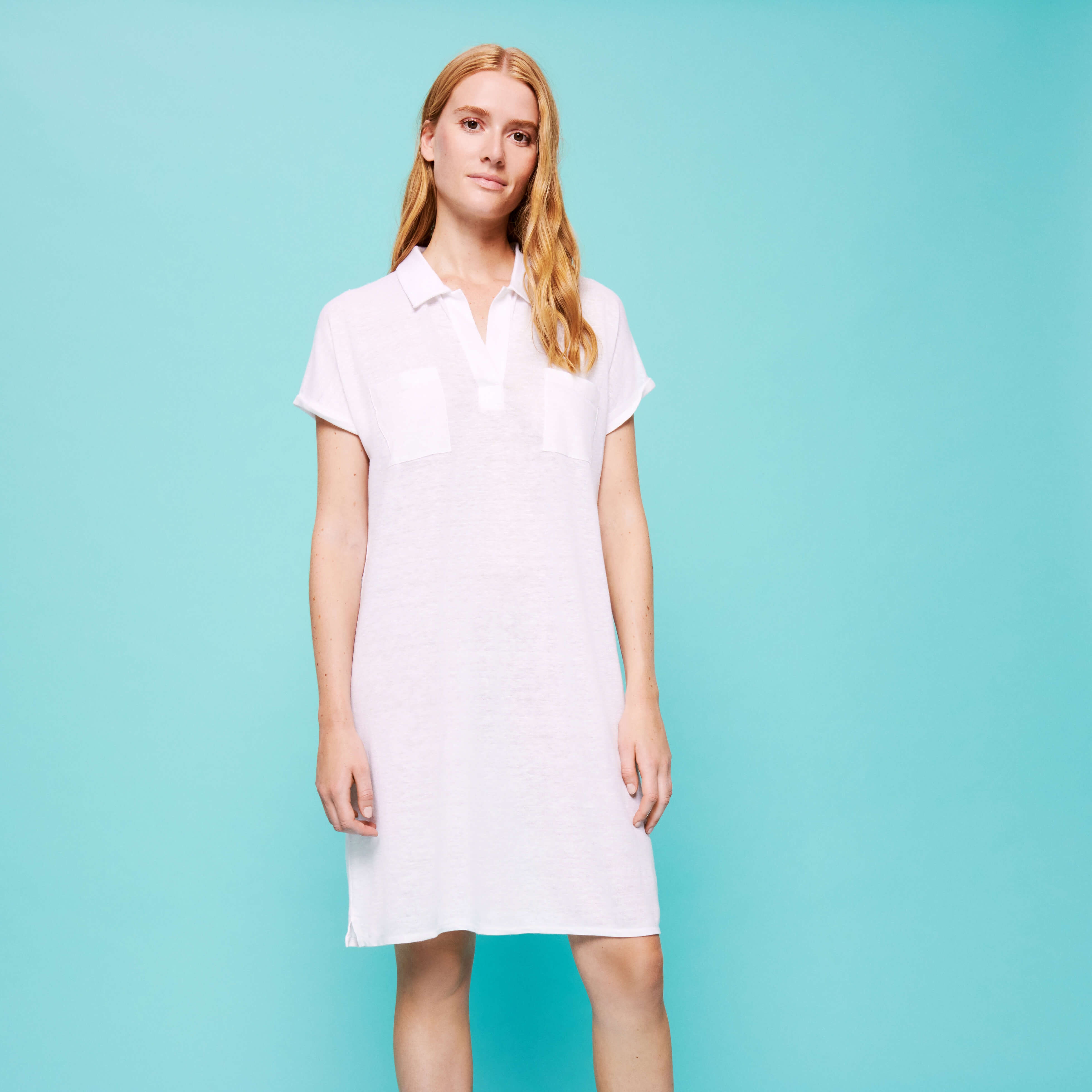 Women Linen Long Polo Dress Solid - 3