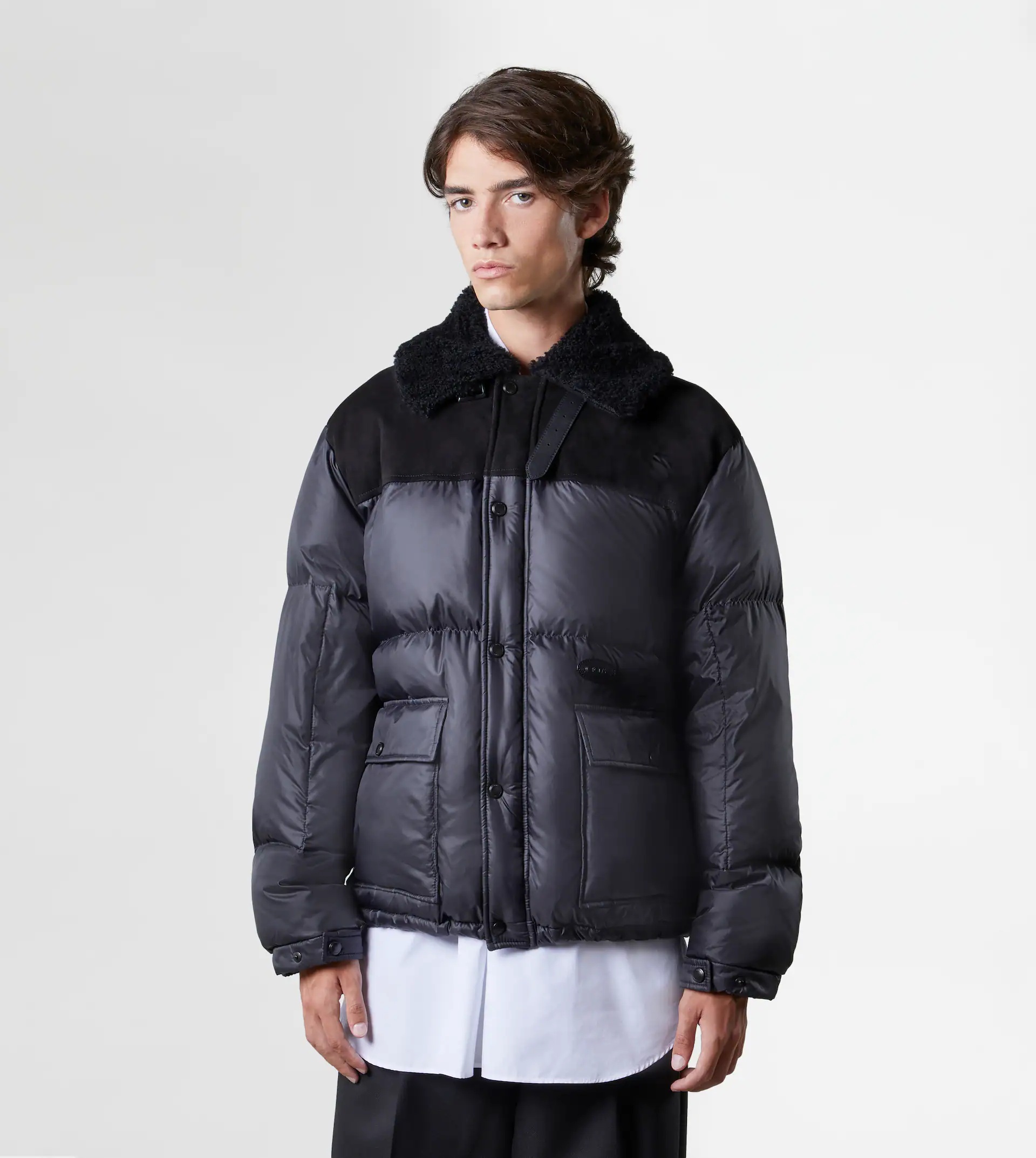 DOWN JACKET WITH SUEDE INSERTS - BLACK - 7
