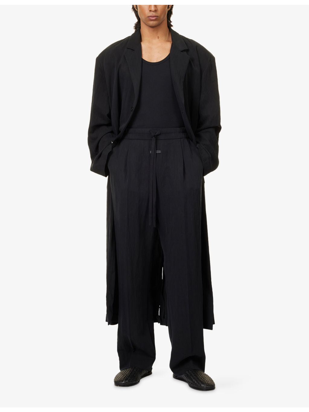 Drawstring Wide-Leg Woven Trousers - 2