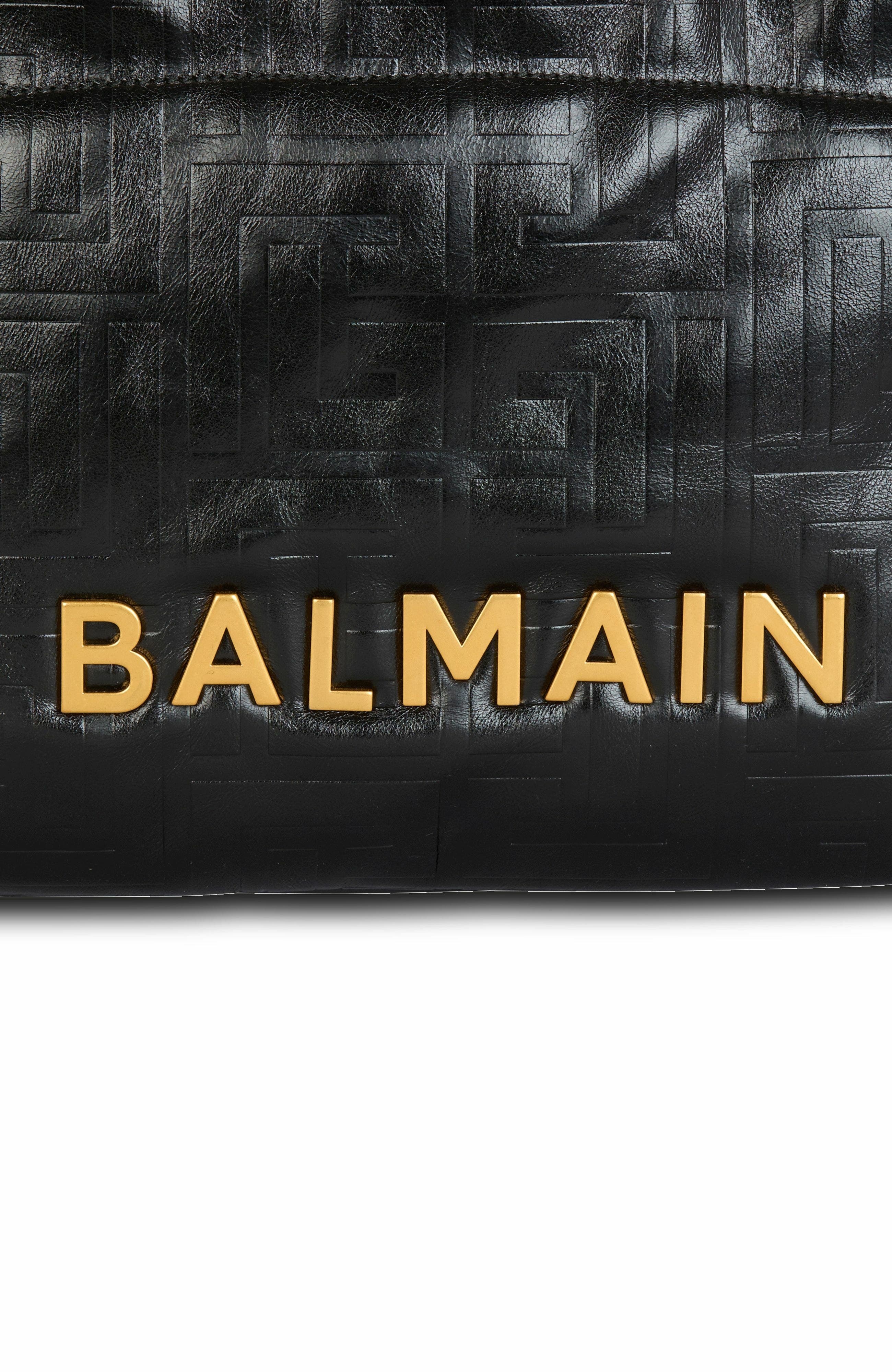Balmain 1945 Soft PB-monogrammed crinkled leather tote bag in Black at Nordstrom - 7