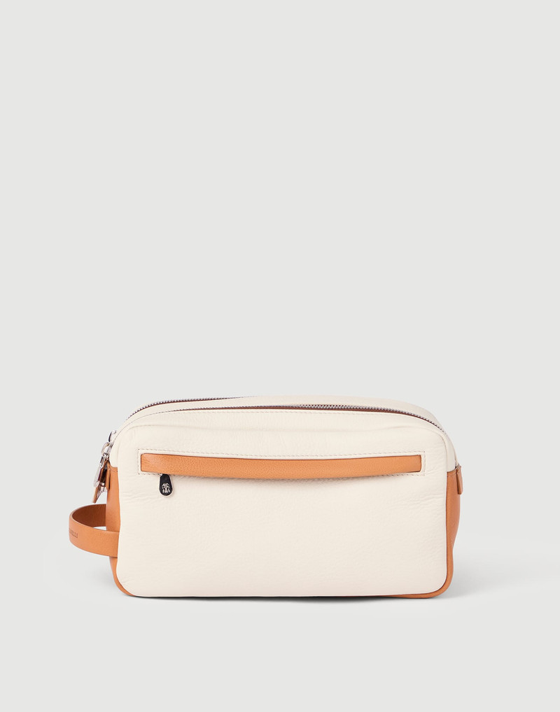 Cowhide beauty case with double zipper 1